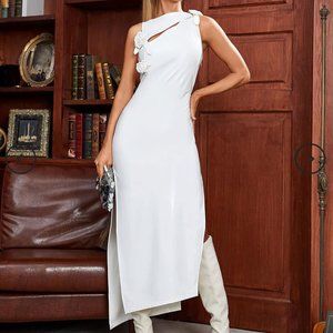 Cutout Latex Split Maxi Dress In White